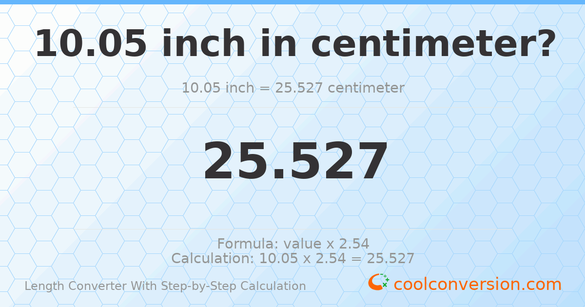 10.05 inches = 25.527 centimeters