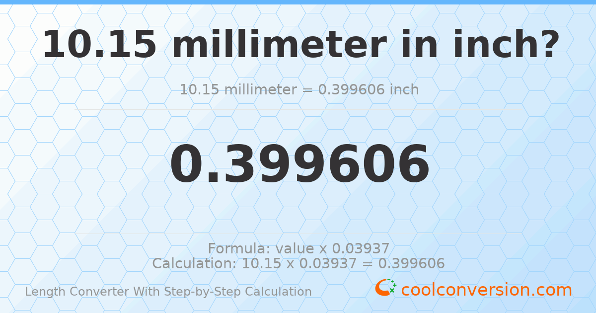 10.15 millimeters = 0.399606 inches