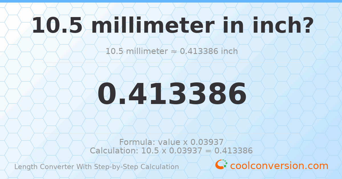 10.5 millimeters = 0.413386 inches