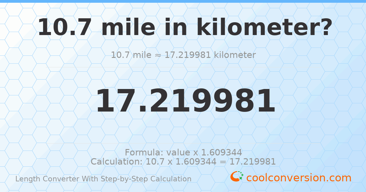 10.7 miles = 17.22 kilometers