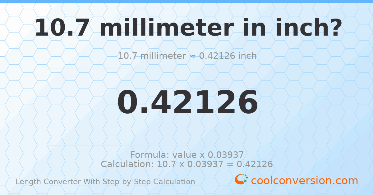 10.7 millimeters = 0.42126 inches