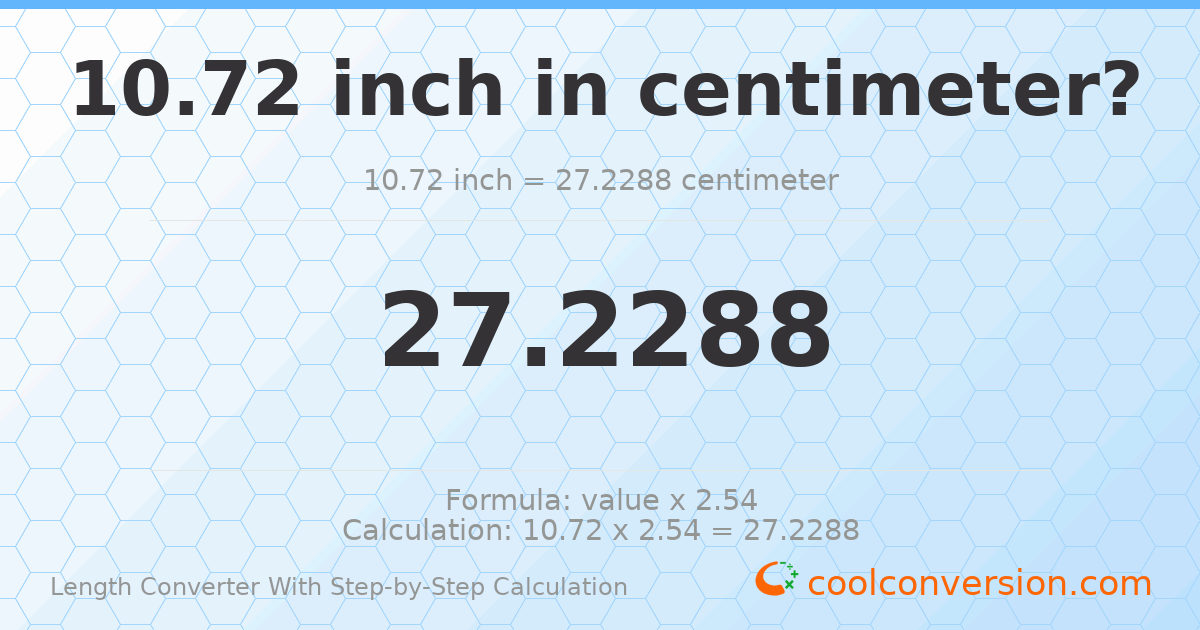 10.72 inches = 27.2288 centimeters