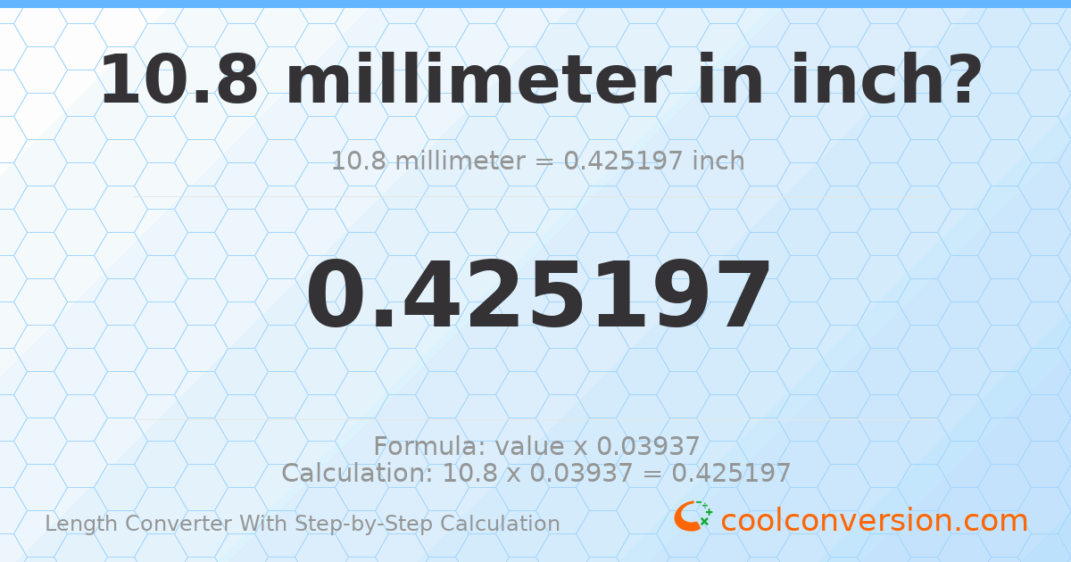 10.8 millimeters = 0.425197 inches