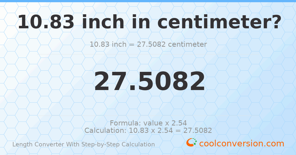 10.83 inches = 27.5082 centimeters