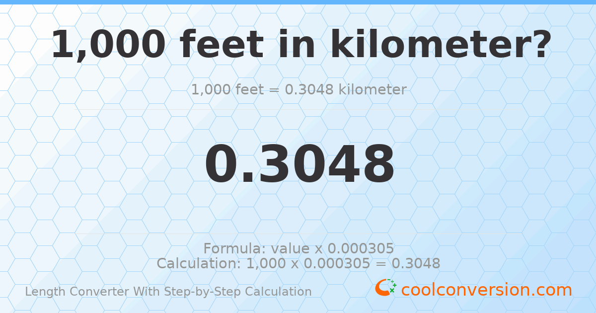1000 feet = 0.3048 kilometers