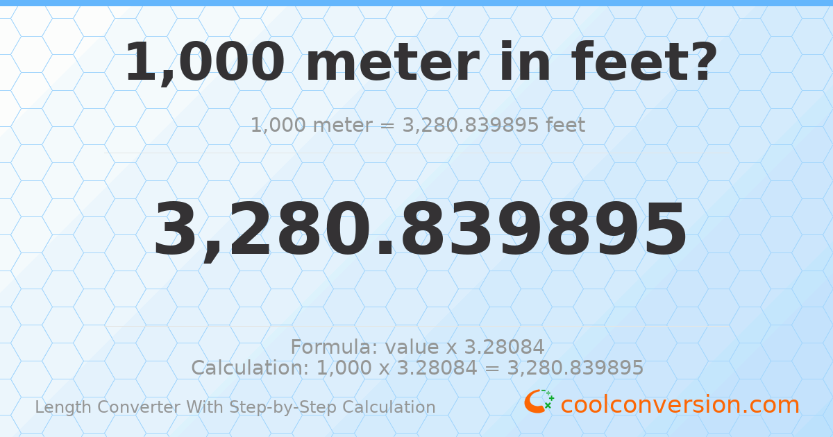 1000 meters = 3280.84 feet