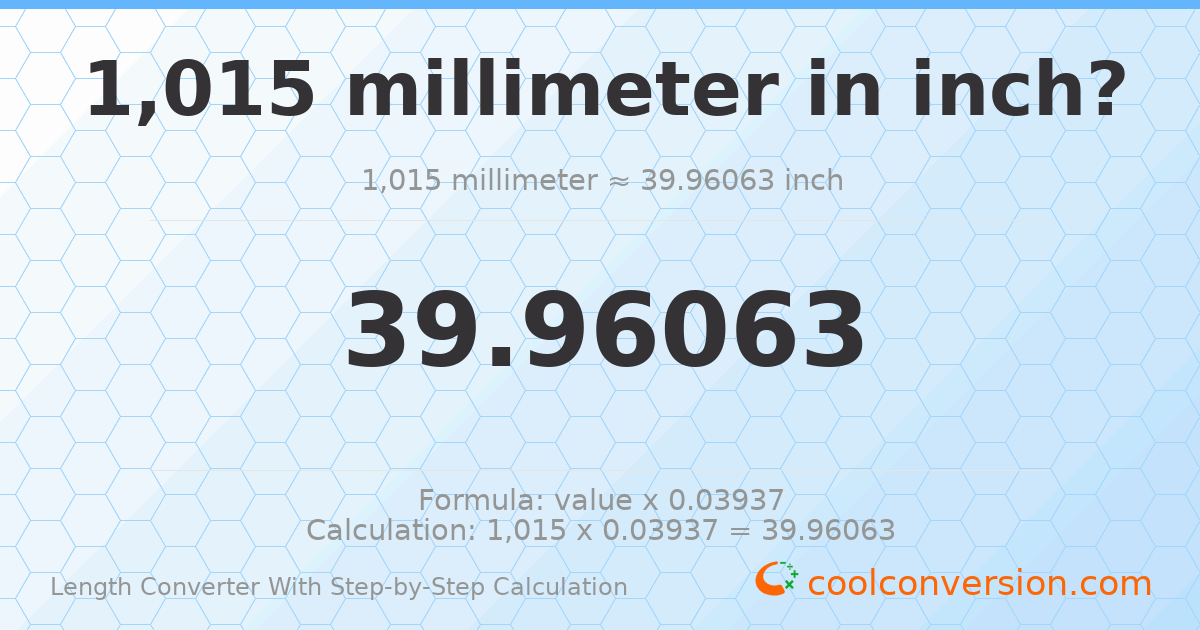 1015 millimeters = 39.9606 inches