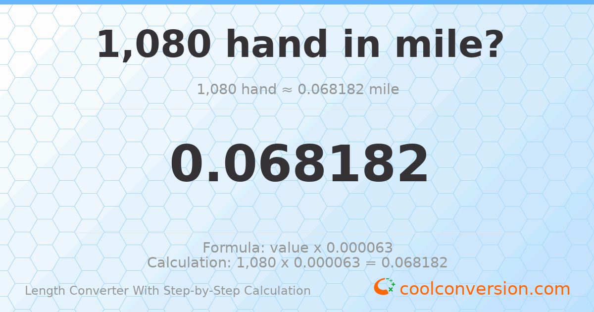 1080 hands = 0.0681818 miles