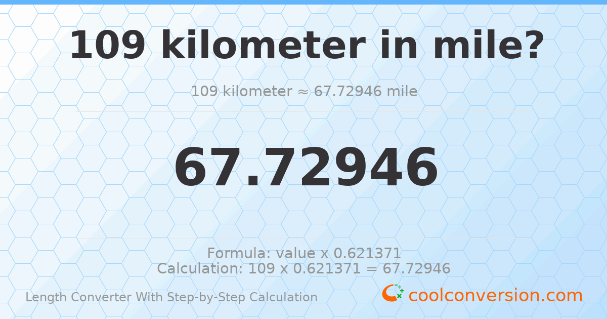 109 kilometers = 67.7295 miles