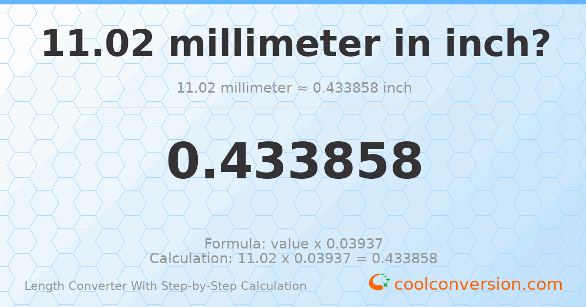 11.02 millimeters = 0.433858 inches