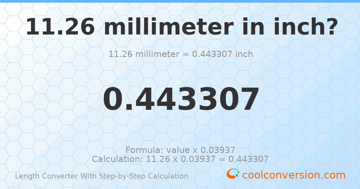 11.26 millimeters = 0.443307 inches