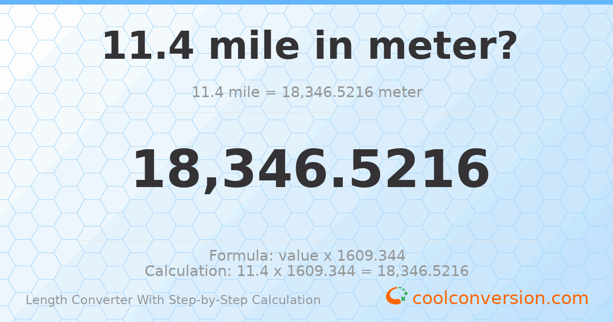 11.4 miles = 18346.5 meters