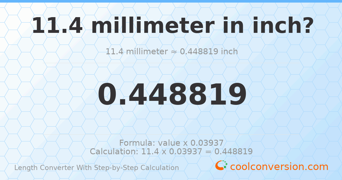 11.4 millimeters = 0.448819 inches