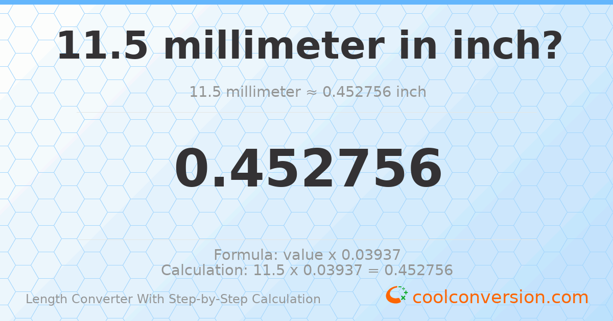 11.5 millimeters = 0.452756 inches