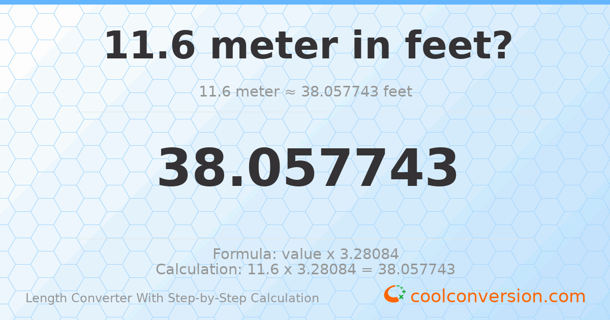 11.6 meters = 38.0577 feet