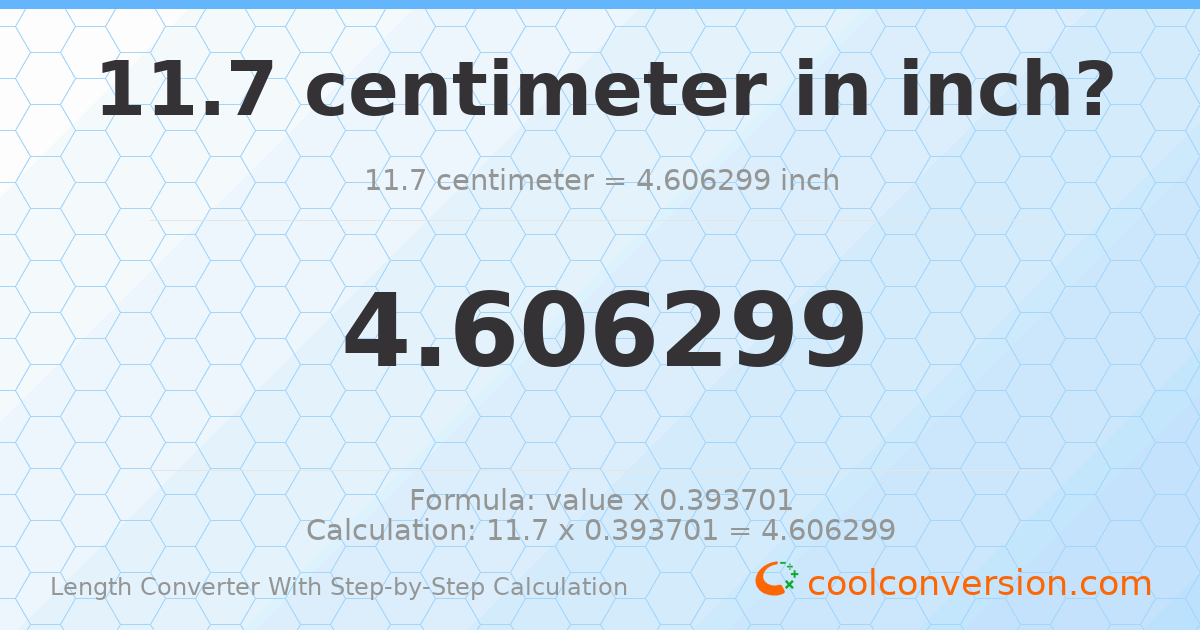 11.7 centimeters = 4.6063 inches