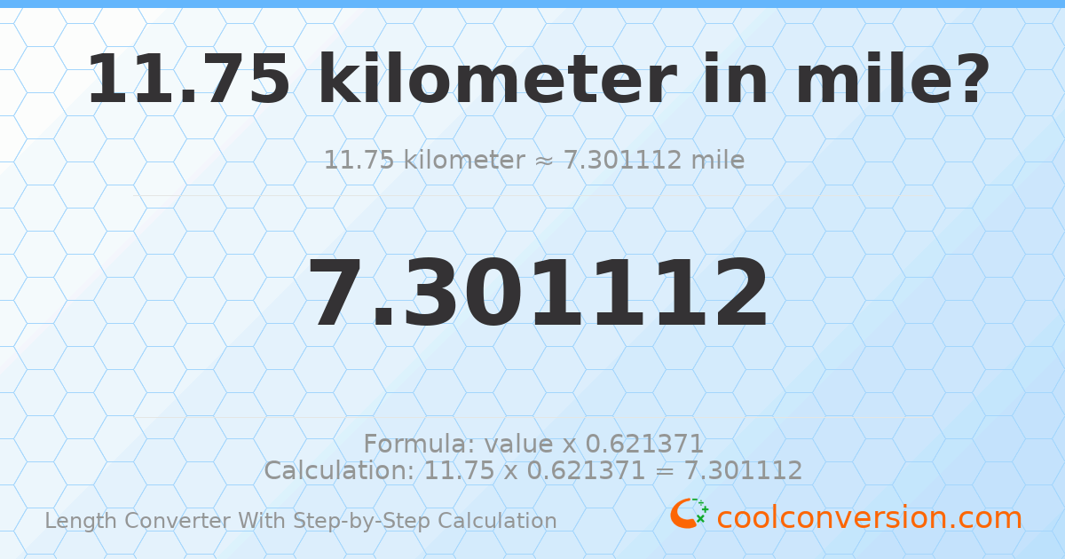 11.75 kilometers = 7.30111 miles