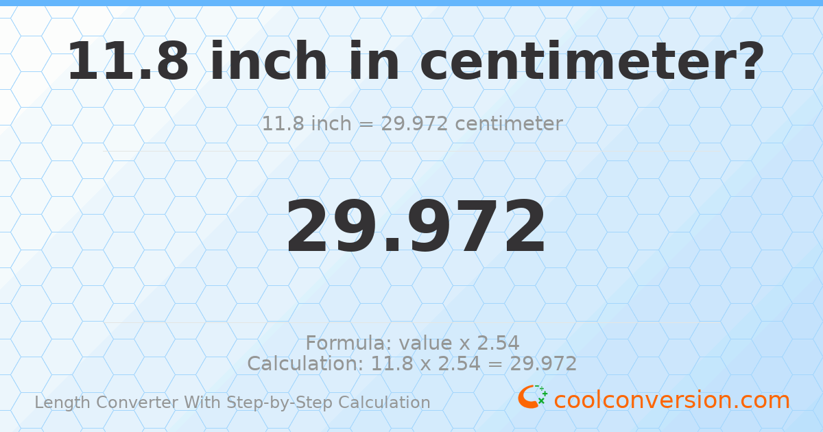11.8 inches = 29.972 centimeters