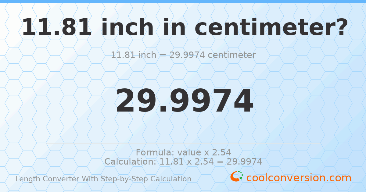 11.81 inches = 29.9974 centimeters