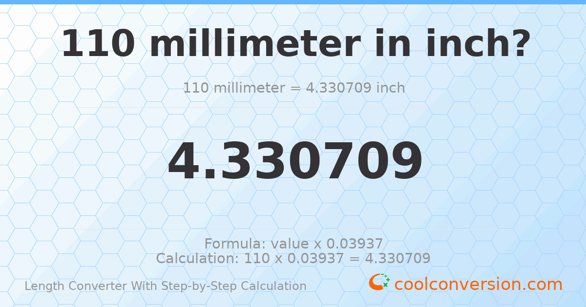 110 millimeters = 4.33071 inches