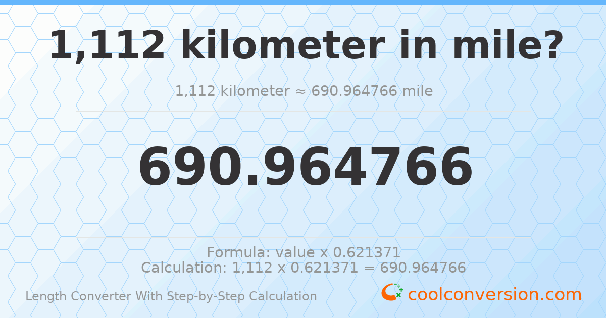 1112 kilometers = 690.965 miles