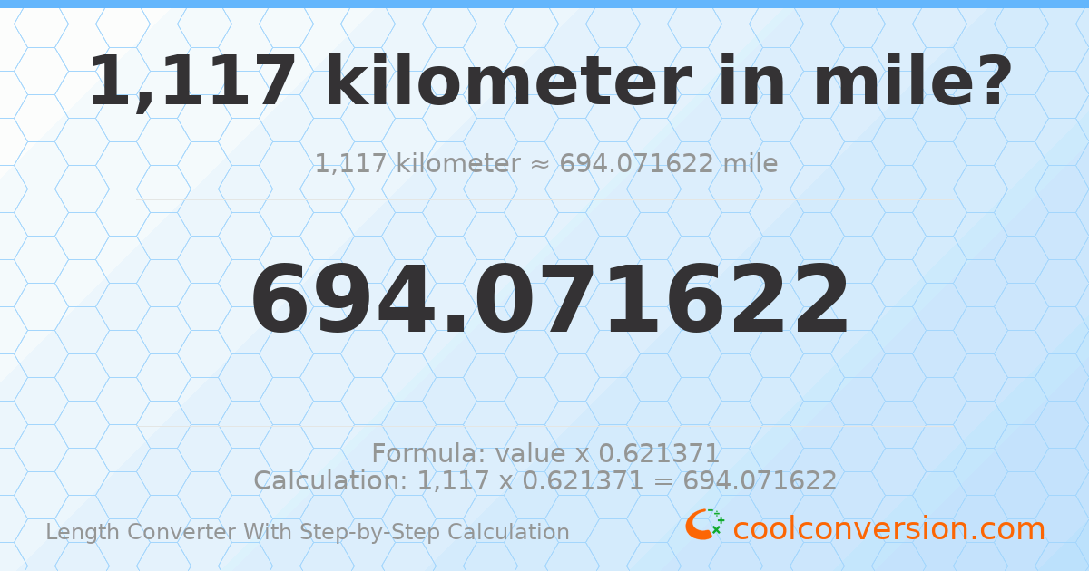 1117 kilometers = 694.072 miles