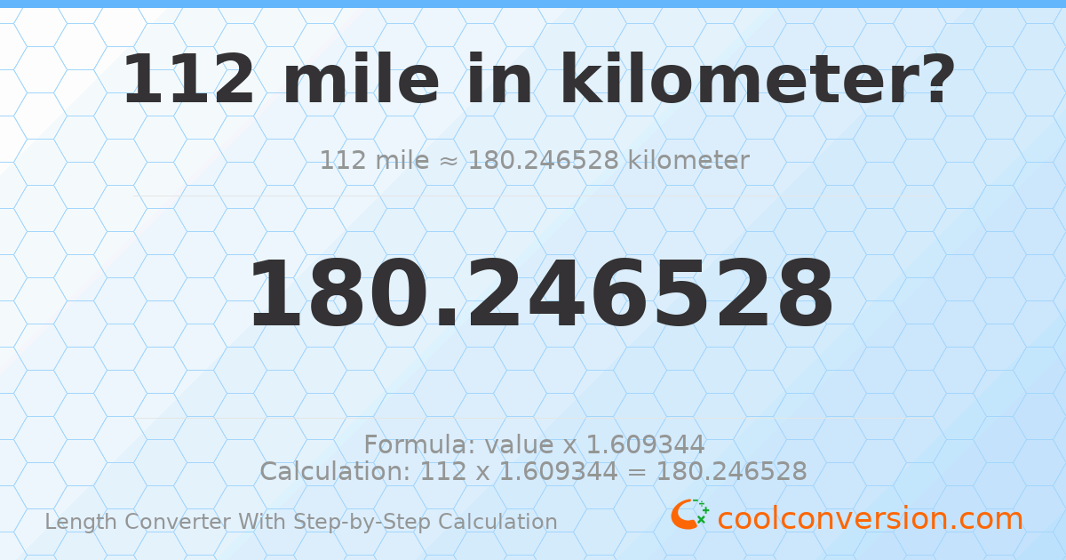 112 miles = 180.247 kilometers