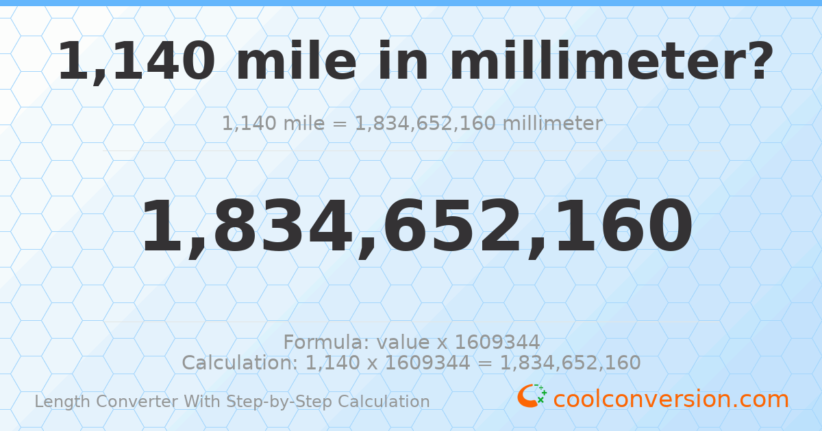 1140 miles = 1.83465 × 10⁹ millimeters