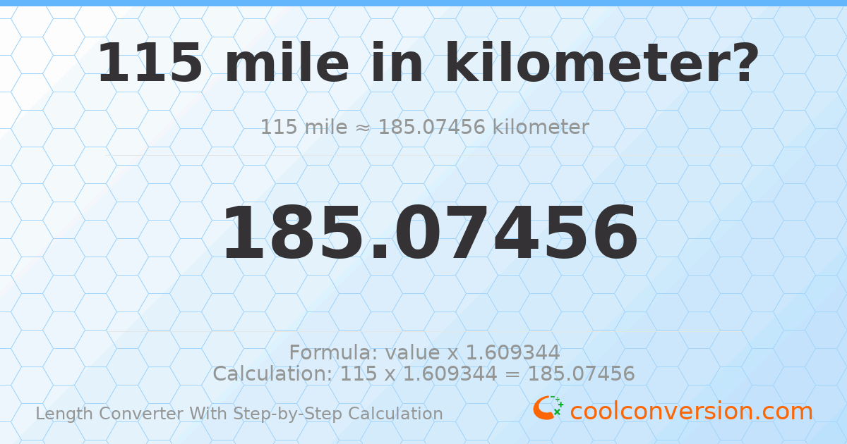 115 miles = 185.075 kilometers