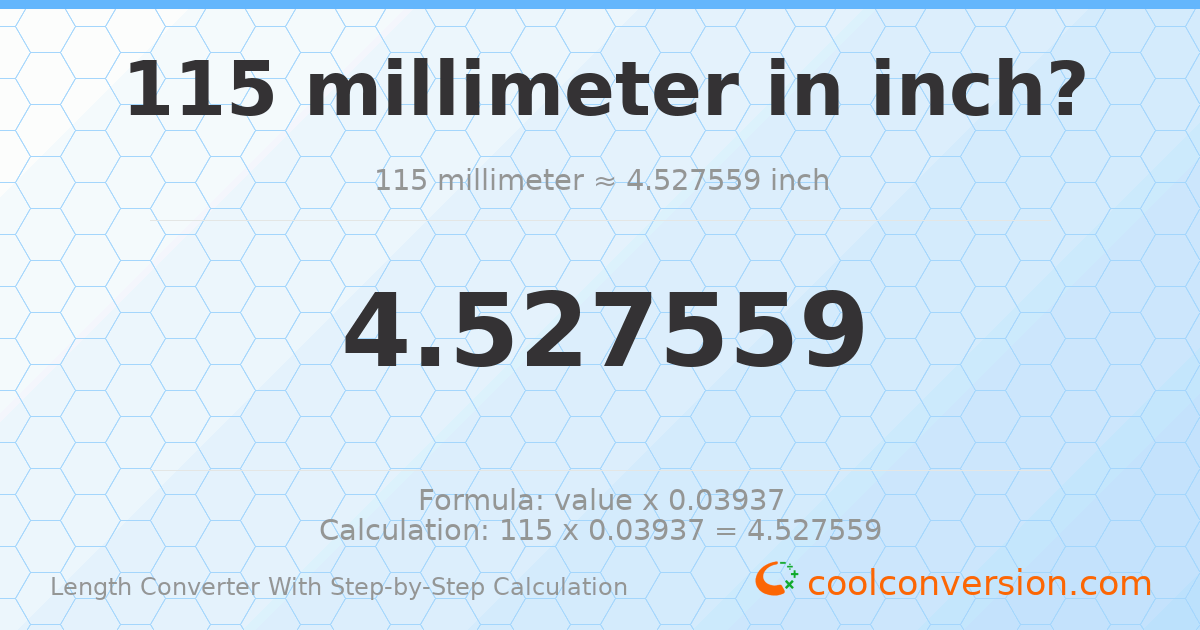 115 millimeters = 4.52756 inches