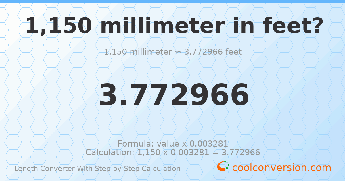 1150 millimeters = 3.77297 feet