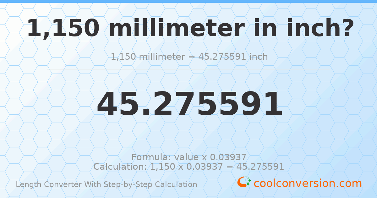 1150 millimeters = 45.2756 inches