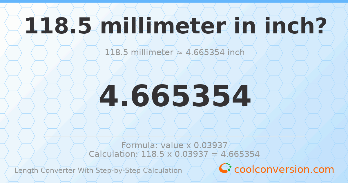 118.5 millimeters = 4.66535 inches