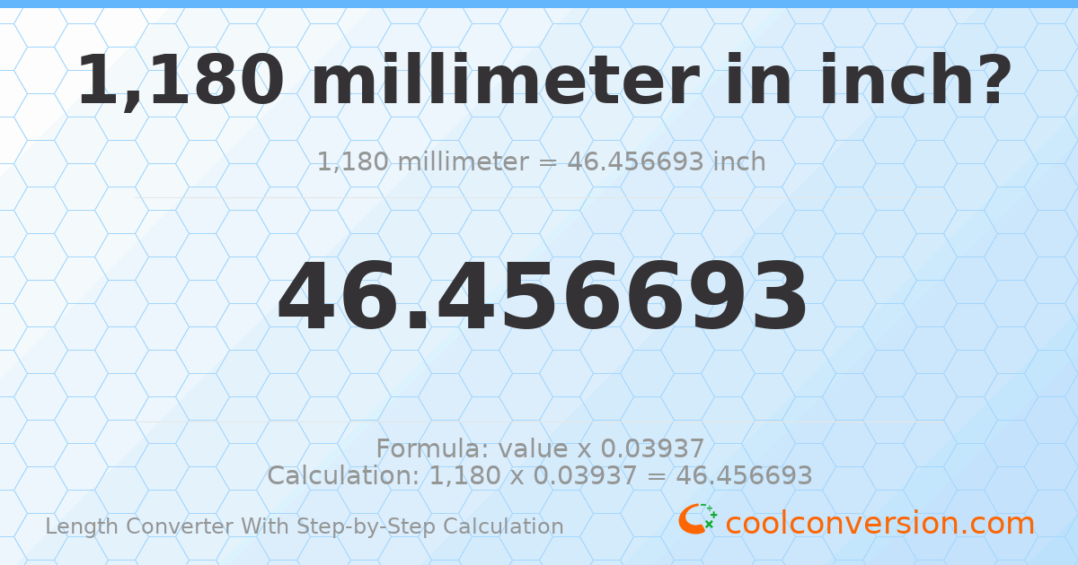 1180 millimeters = 46.4567 inches