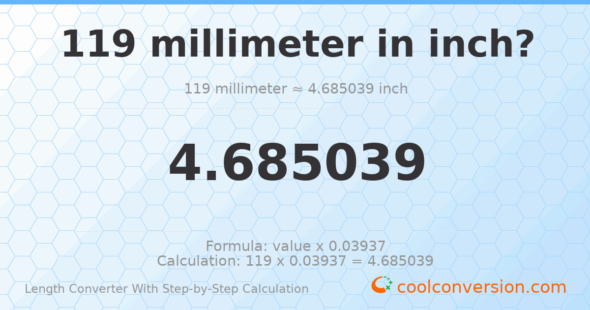 119 millimeters = 4.68504 inches