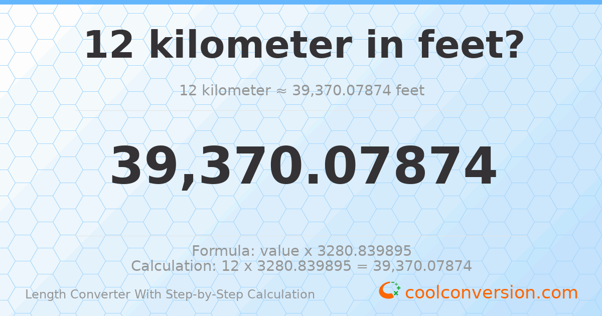 12 kilometers = 39370.1 feet