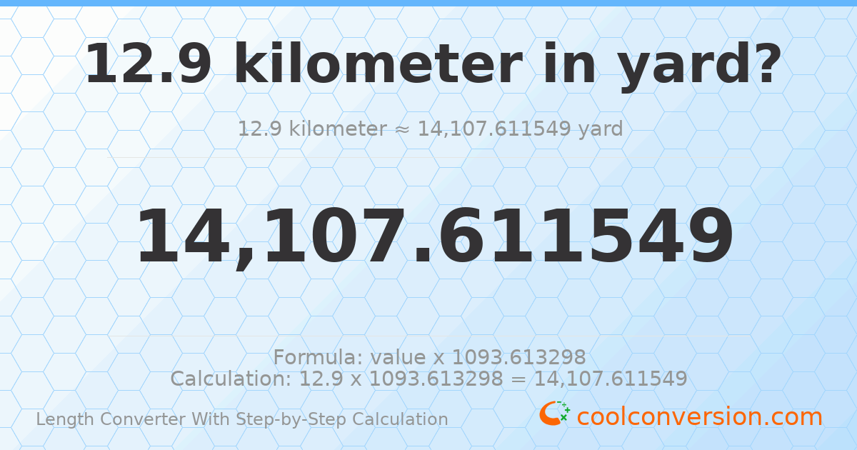 12.9 kilometers = 14107.6 yards