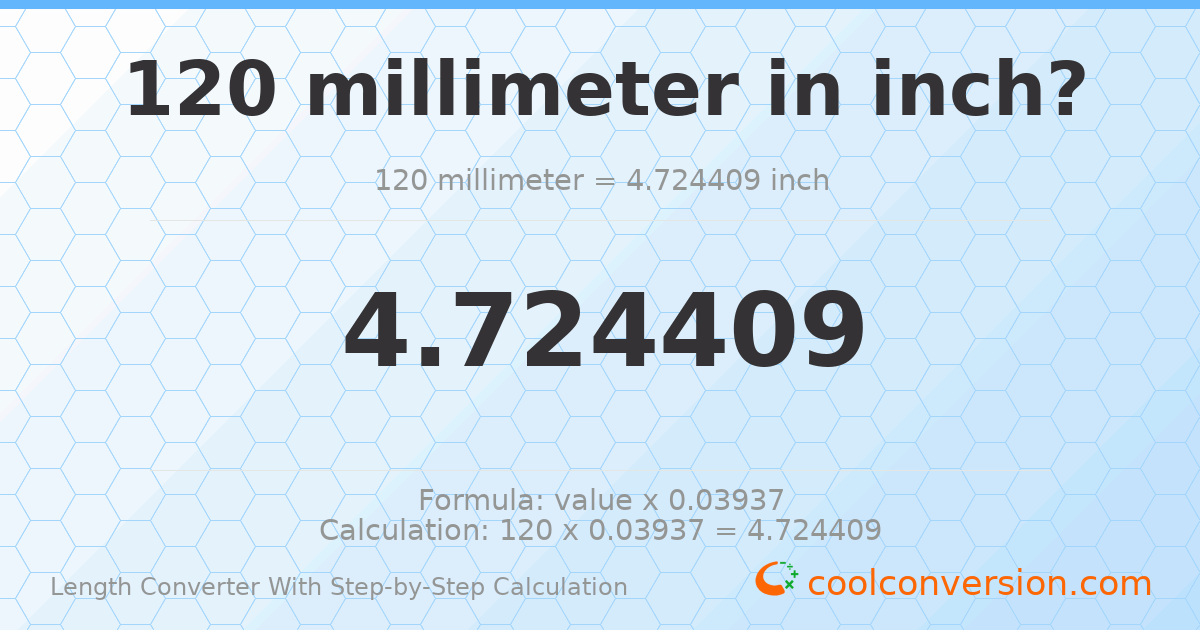 120 millimeters = 4.72441 inches