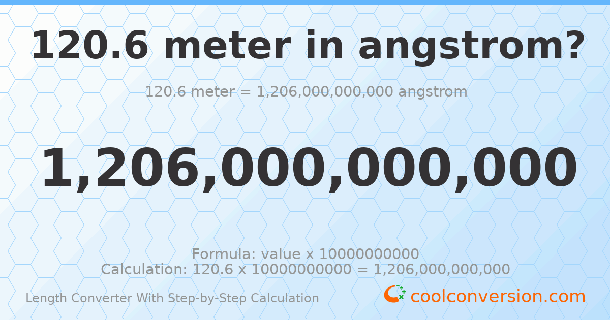 120.6 meters = 1.206 × 10¹² angstroms