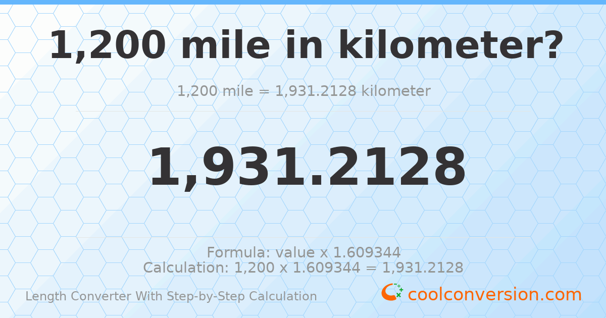 1200 miles = 1931.21 kilometers