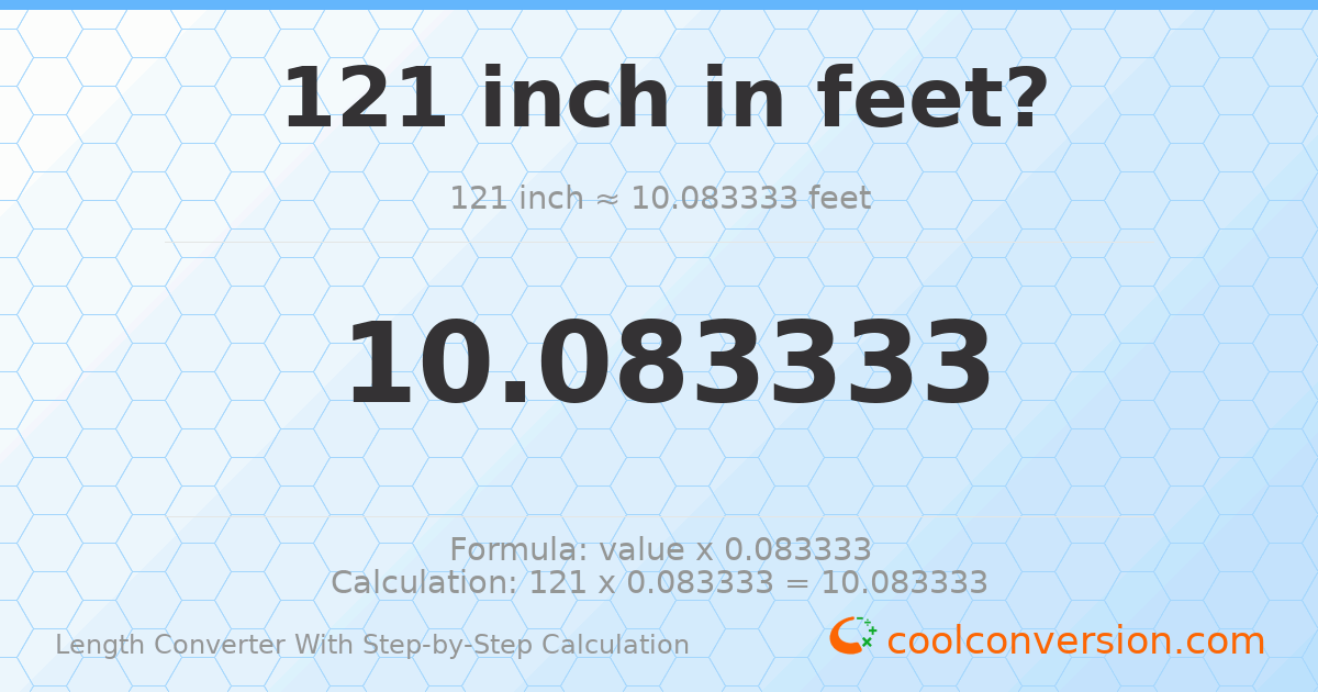 121 inches = 10.0833 feet