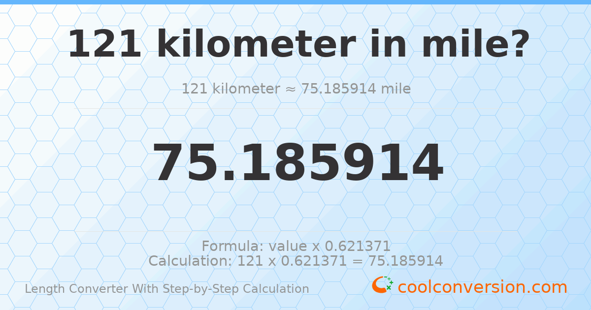 121 kilometers = 75.1859 miles