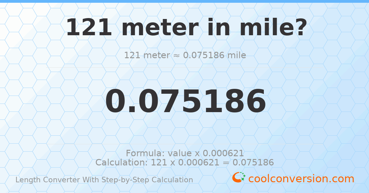 121 meters = 0.0751859 miles