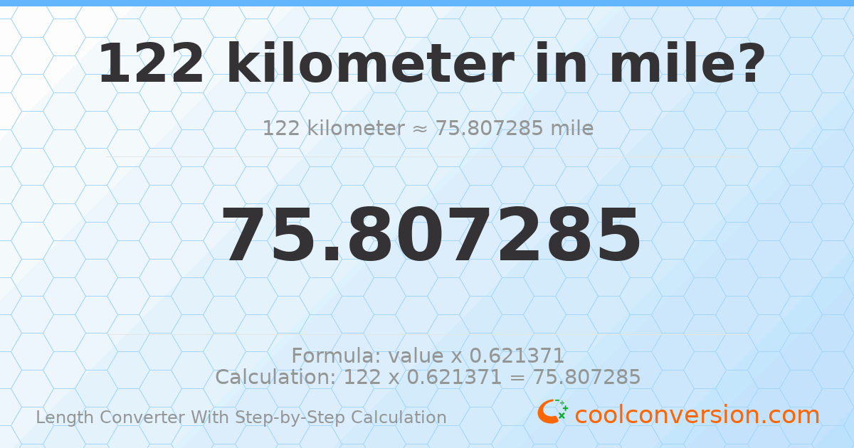 122 kilometers = 75.8073 miles