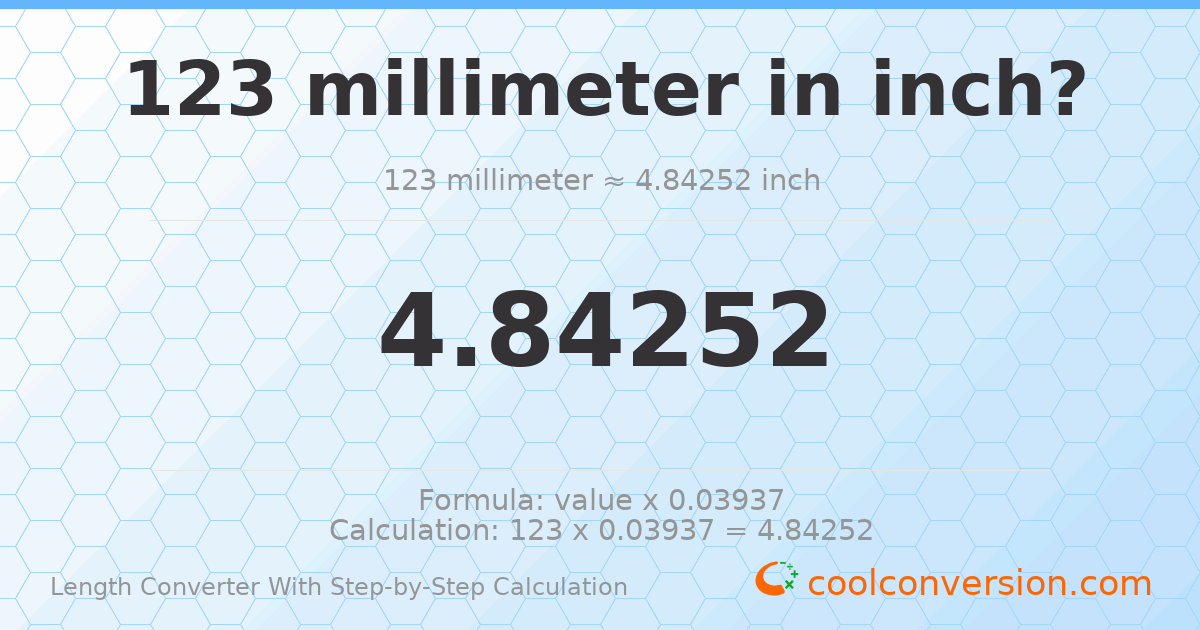 123 millimeters = 4.84252 inches