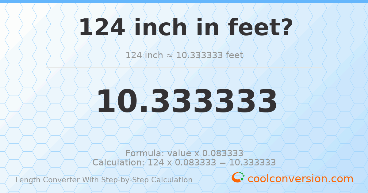 124 inches = 10.3333 feet