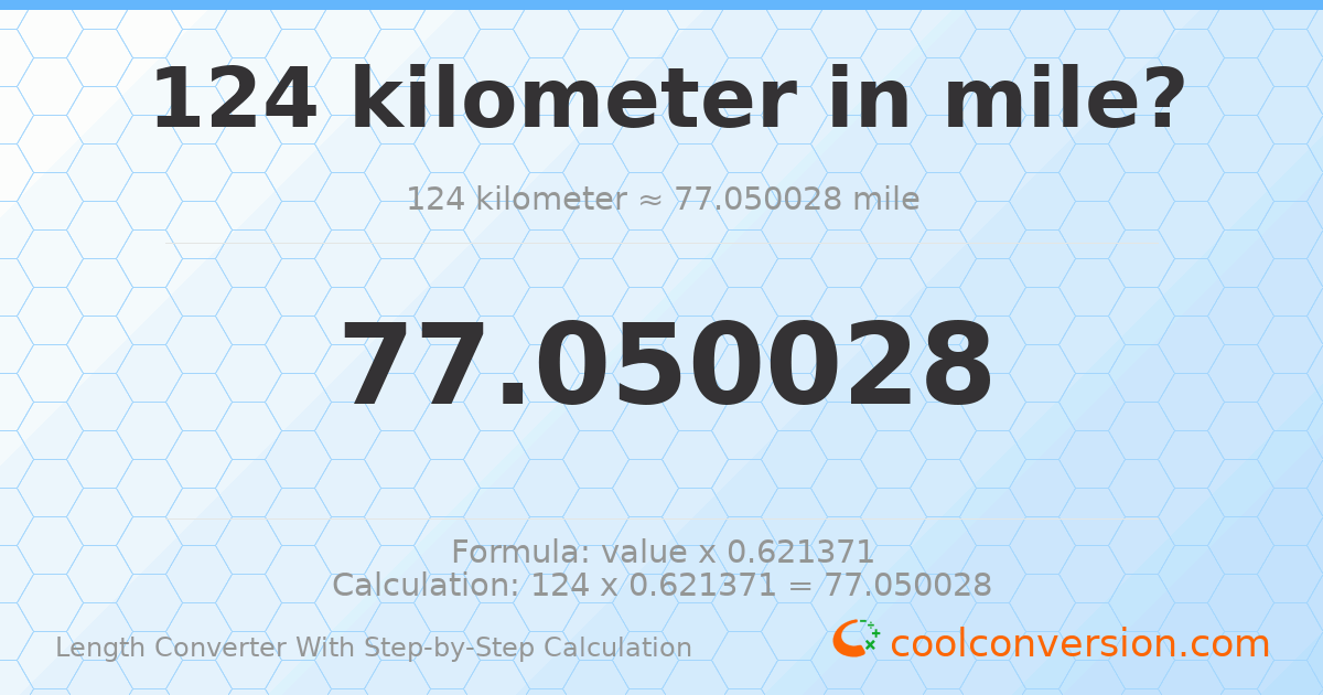 124 kilometers = 77.05 miles