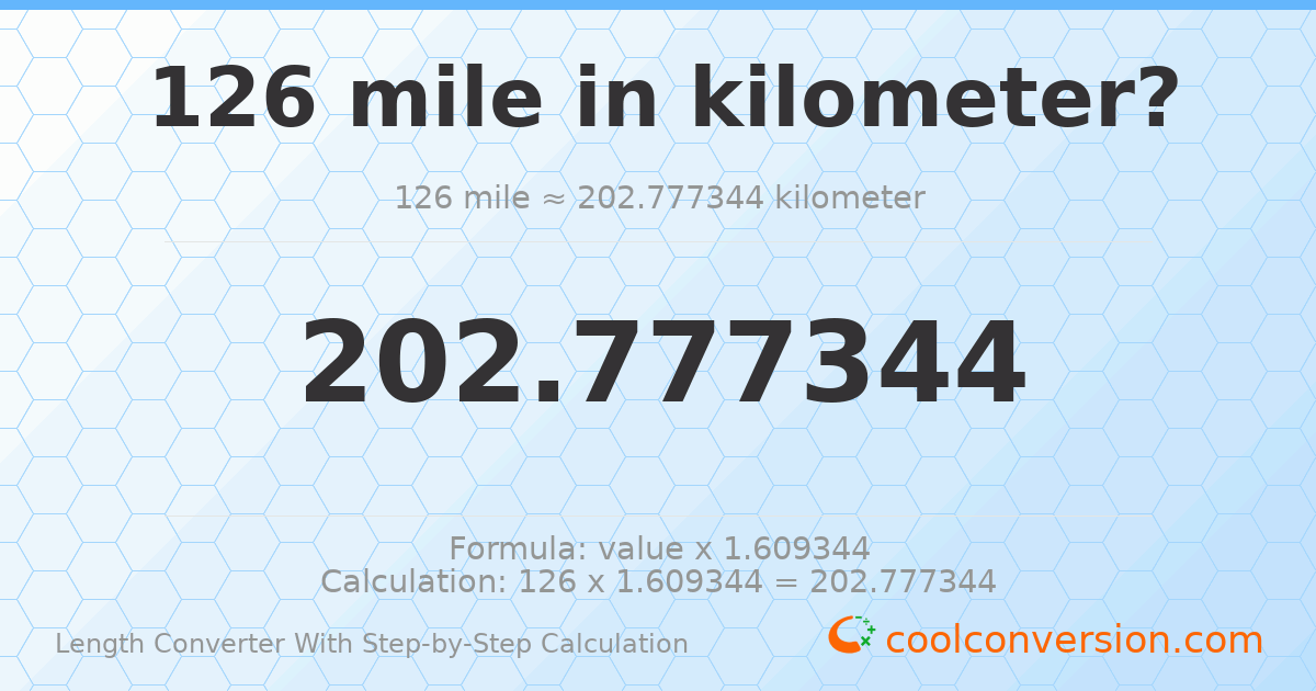 126 miles = 202.777 kilometers