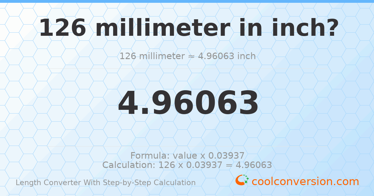 126 millimeters = 4.96063 inches