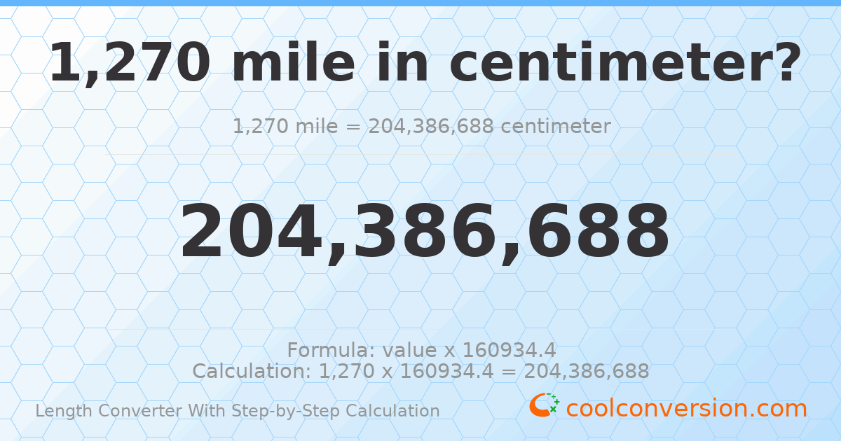 1270 miles = 2.04387 × 10⁸ centimeters
